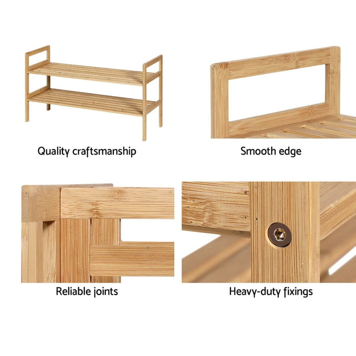 Shoe Rack Bamboo Storage Cabinet 2 Tiers Portable Organizer