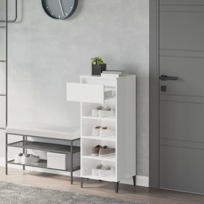 Shoe Rack Glossy Look White 40x36x105 Cm Engineered Wood