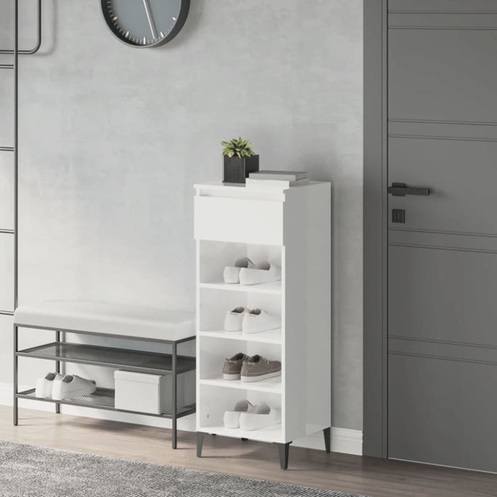 Shoe Rack Glossy Look White 40x36x105 Cm Engineered Wood