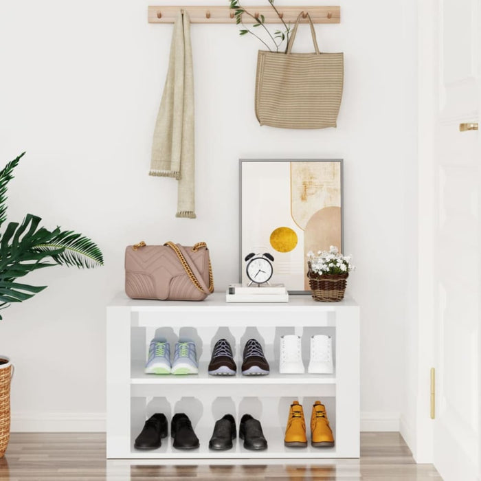 Shoe Rack Glossy Look White 75x35x45 Cm Engineered Wood