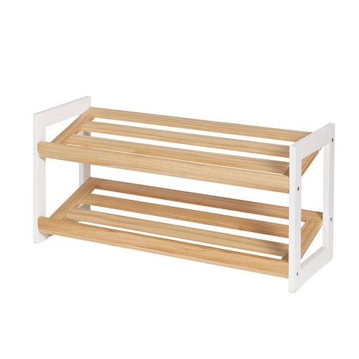Shoe Rack Wooden Storage 2 Tier Tilted Shelves Stand