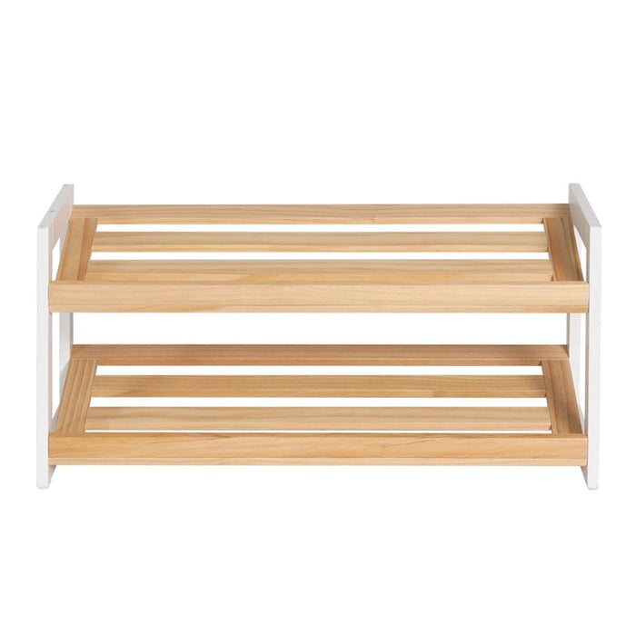 Shoe Rack Wooden Storage 2 Tier Tilted Shelves Stand