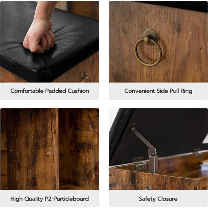 Shoe Storage Bench with Padded Cushionflip-open Box