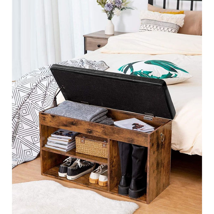 Shoe Storage Bench with Padded Cushionflip-open Box