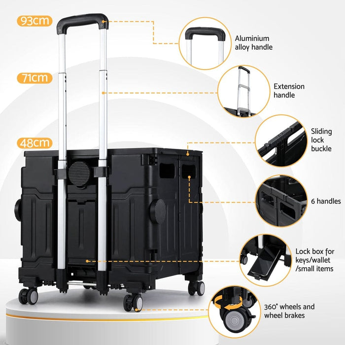 Shopping Trolley Cart 75l Foldable Black