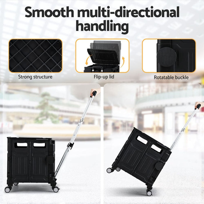 Shopping Trolley Cart 75l Foldable Black