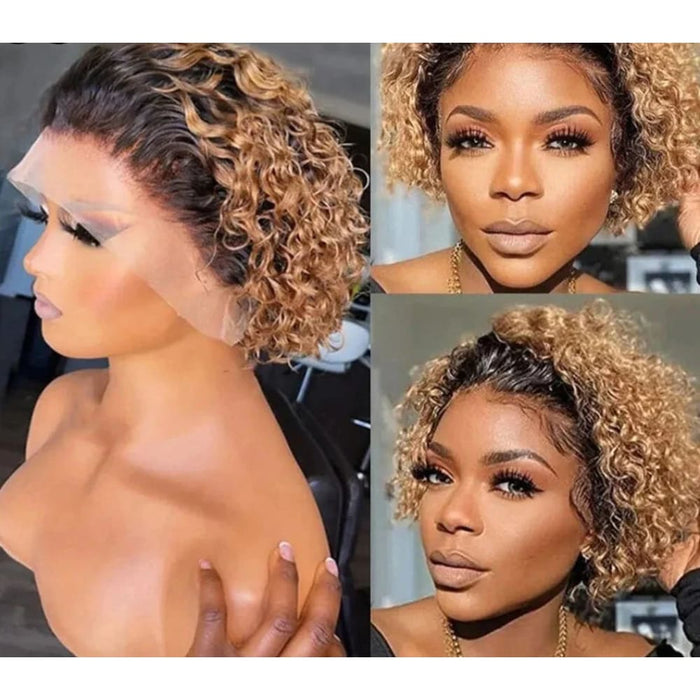 Short Curly Human Hair Pixie Cut Lace Front Wig