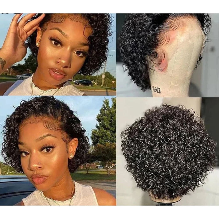 Short Curly Human Hair Pixie Cut Lace Front Wig