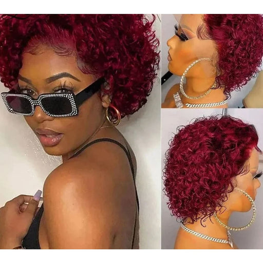 Short Curly Human Hair Pixie Cut Lace Front Wig