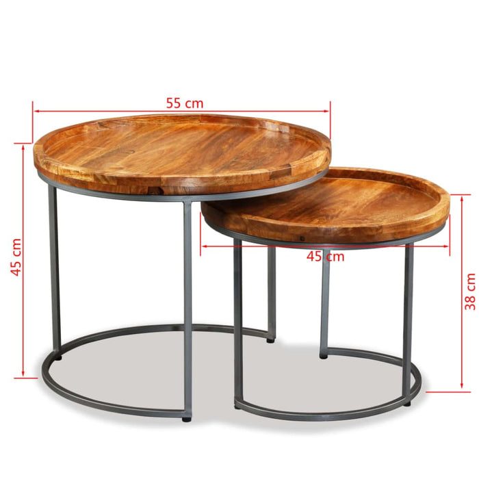 Side Table Set 2 Pieces Solid Mango Wood Xaapnp