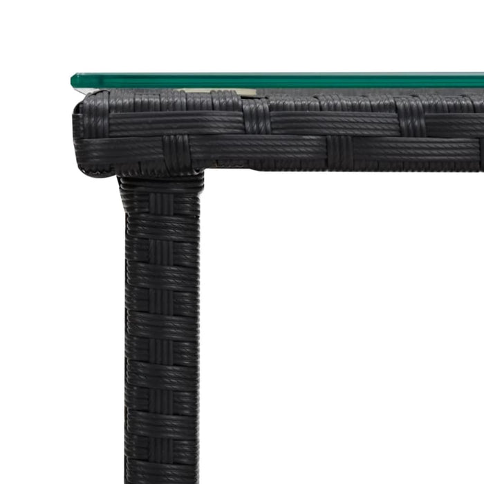 Side Table Black 45x45x45 Cm Poly Rattan and Tempered Glass