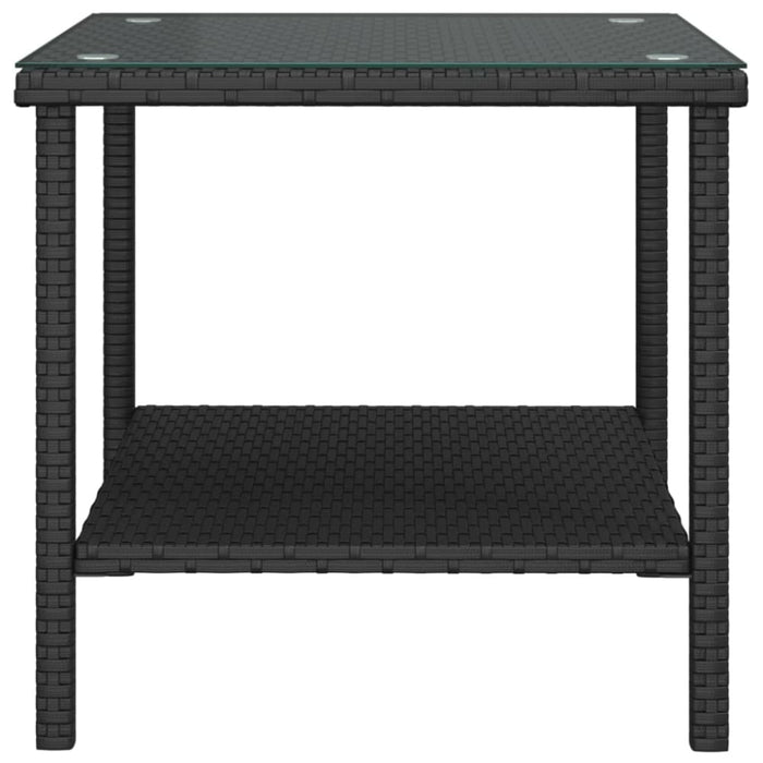 Side Table Black 45x45x45 Cm Poly Rattan and Tempered Glass