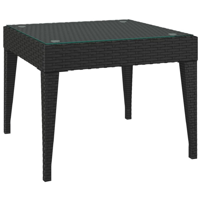 Side Table Black 50x50x38 Cm Poly Rattan and Tempered Glass