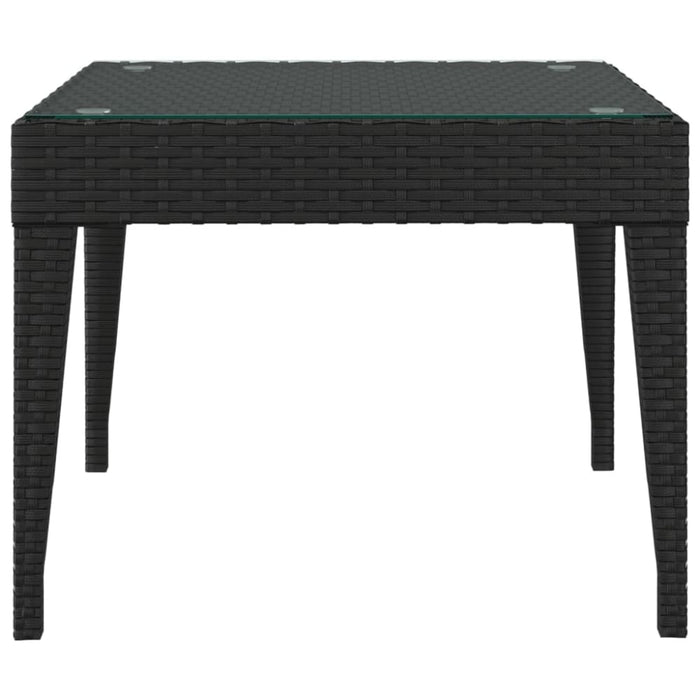 Side Table Black 50x50x38 Cm Poly Rattan and Tempered Glass