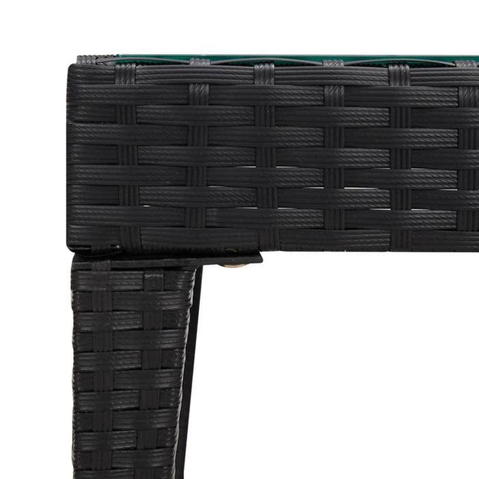 Side Table Black 50x50x38 Cm Poly Rattan and Tempered Glass