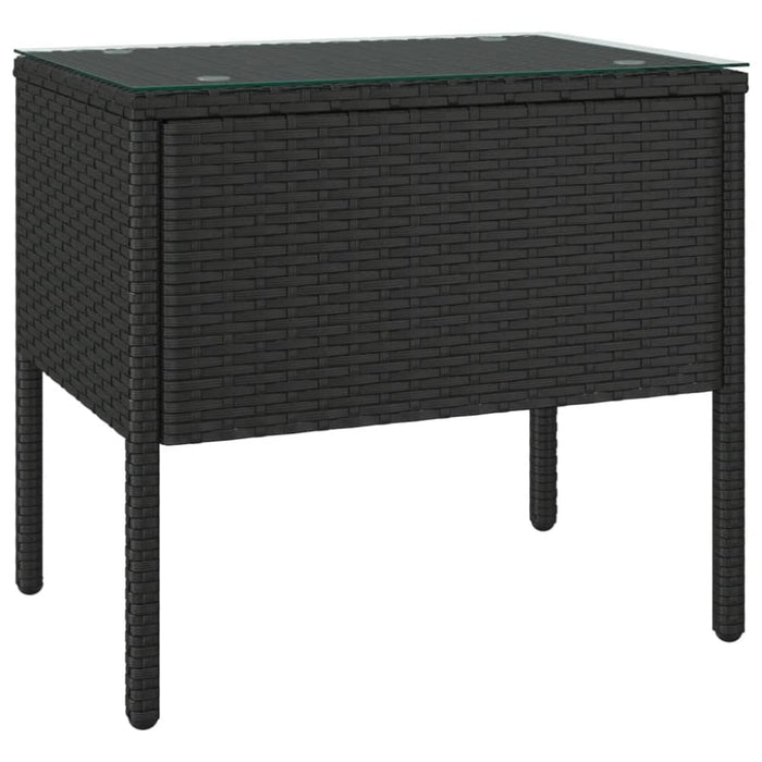 Side Table Black 53x37x48 Cm Poly Rattan and Tempered Glass