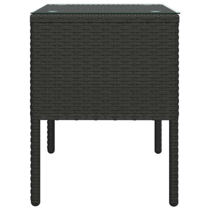 Side Table Black 53x37x48 Cm Poly Rattan and Tempered Glass