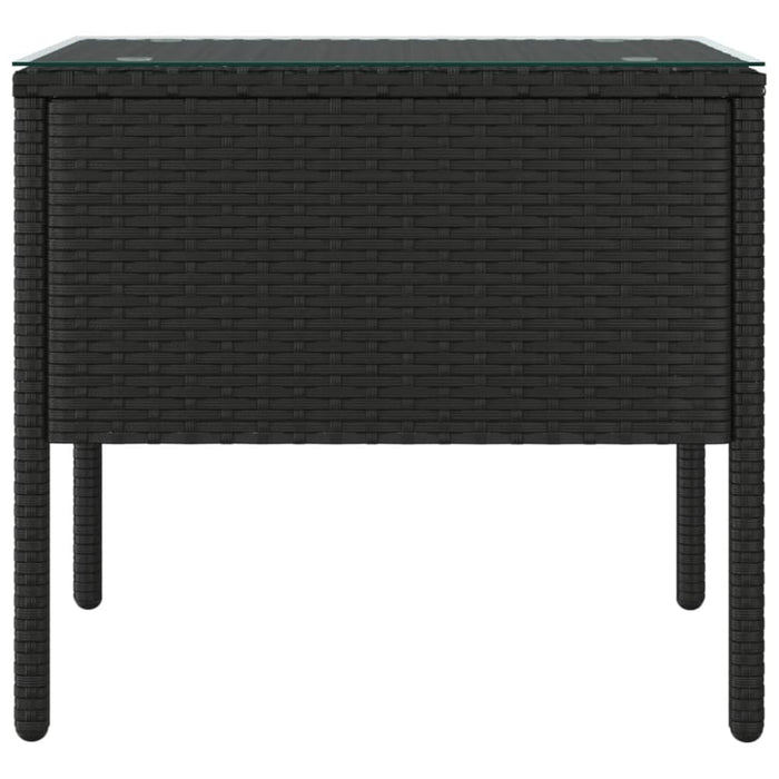 Side Table Black 53x37x48 Cm Poly Rattan and Tempered Glass