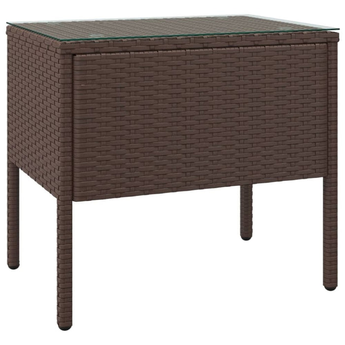 Side Table Brown 53x37x48 Cm Poly Rattan and Tempered Glass