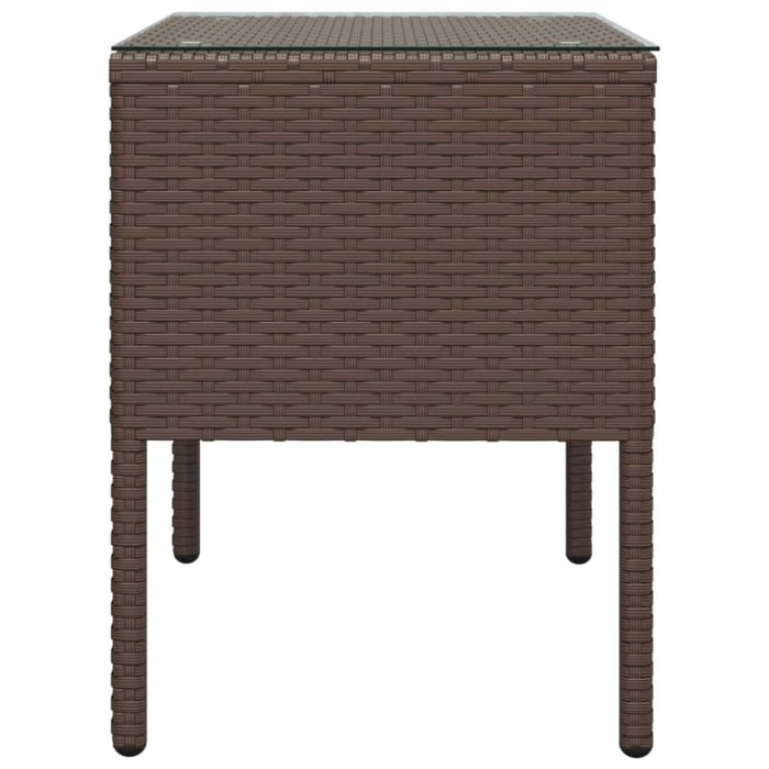 Side Table Brown 53x37x48 Cm Poly Rattan and Tempered Glass