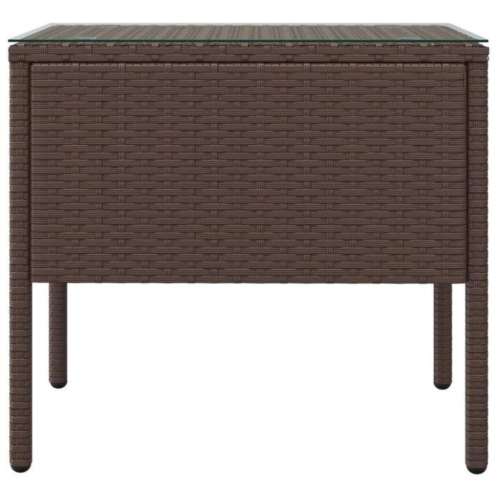 Side Table Brown 53x37x48 Cm Poly Rattan and Tempered Glass