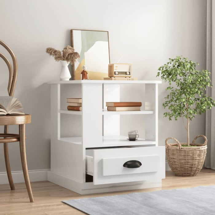 Side Table High Gloss White 50x50x60 Cm Engineered Wood