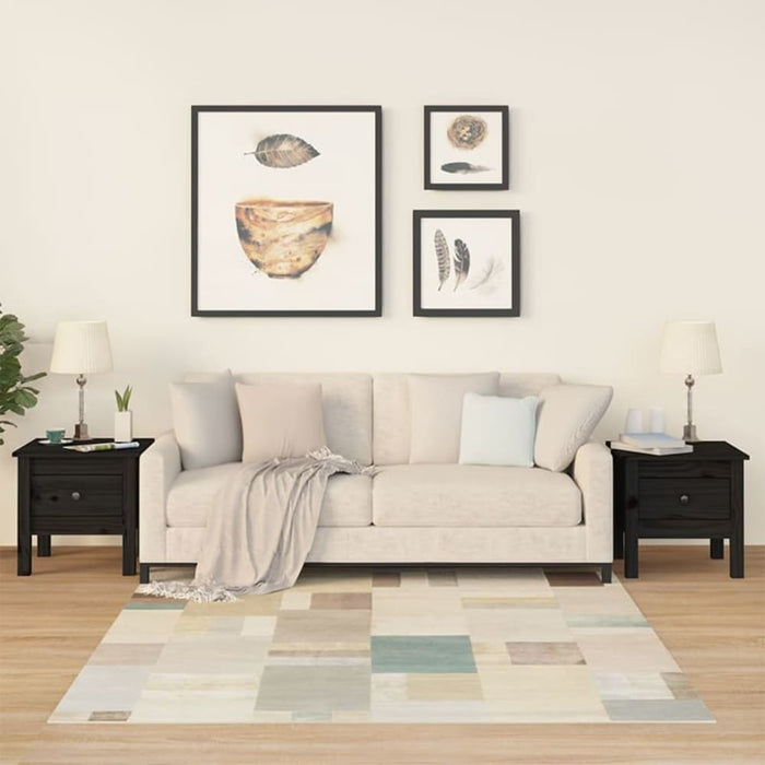 Side Tables 2 Pcs Black 40x40x39 Cm Solid Wood Pine Notikt