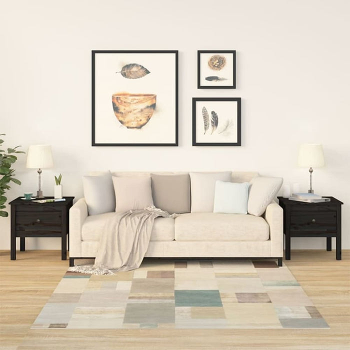 Side Tables 2 Pcs Black 50x50x49 Cm Solid Wood Pine Notnbt