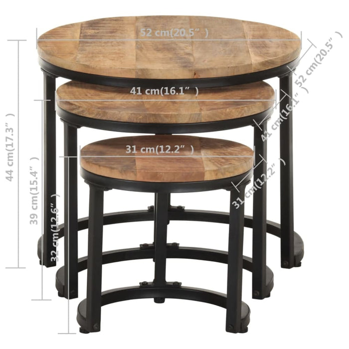 Side Tables 3 Pcs Rough Mango Wood Txblnl
