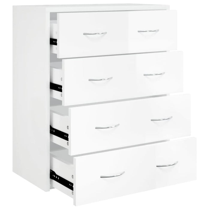 Sideboard With 4 Drawers 60x30.5x71 Cm Glossy Look White