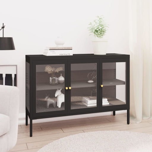 Sideboard Black 105x35x70 Cm Steel and Glass Ttlbli