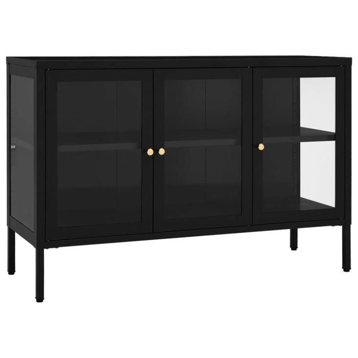Sideboard Black 105x35x70 Cm Steel and Glass Ttlbli