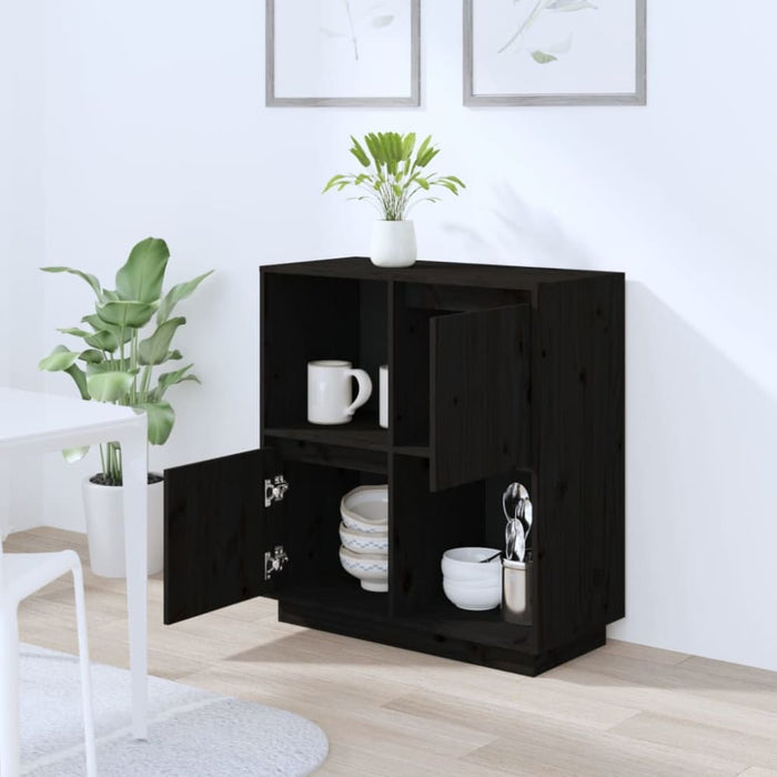 Sideboard Black 74x35x80 Cm Solid Wood Pine Noatpt