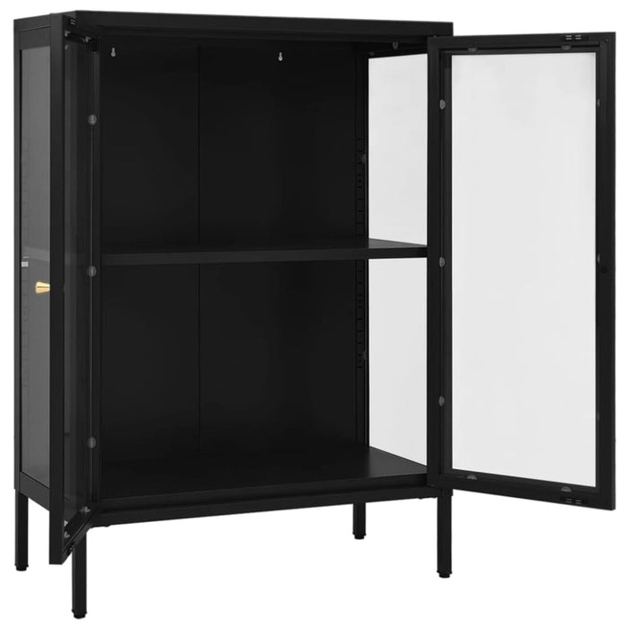 Sideboard Black 75x35x105 Cm Steel And Glass Ttlbib