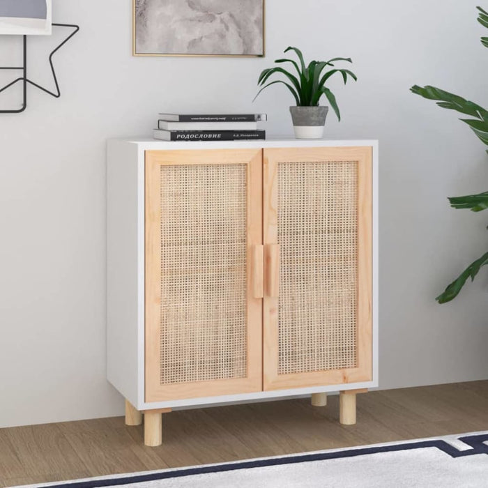 Sideboard White 60x30x70 Cm Solid Wood Pine And Natural