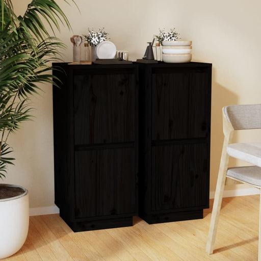 Sideboards 2 Pcs Black 31.5x34x75 Cm Solid Wood Pine Nottnk
