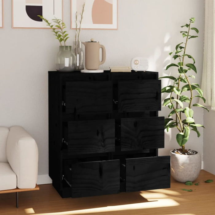 Sideboards 2 Pcs Black 32x34x75 Cm Solid Wood Pine Nottia