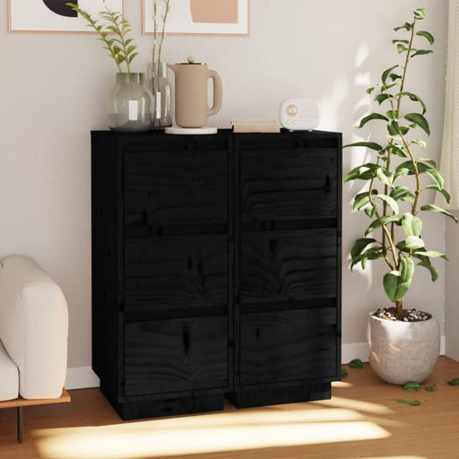Sideboards 2 Pcs Black 32x34x75 Cm Solid Wood Pine Nottia