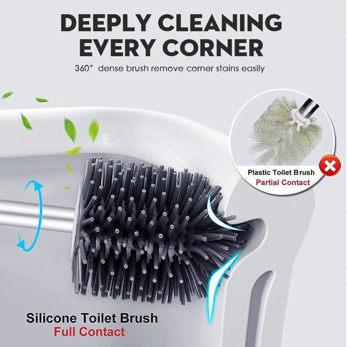 Silicone Bristle Toilet Brush and Drying Holder