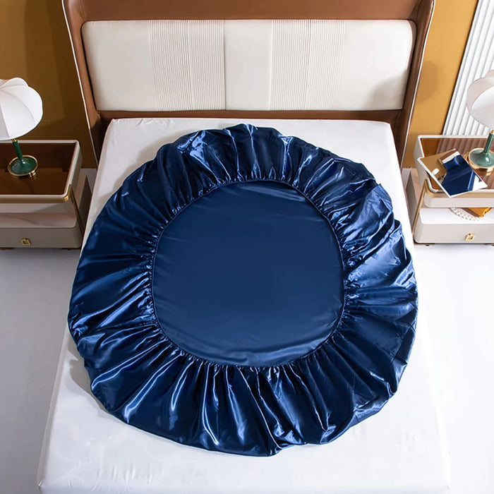 Silky Dark Blue Rayon Satin Fitted Sheet