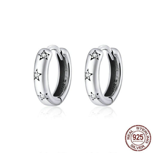 Silver 925 Jewelry Spraking Star Minimalist Ear Hoops