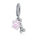 Silver Colour Pink Heart Dog Animal Pendants Charms Fit