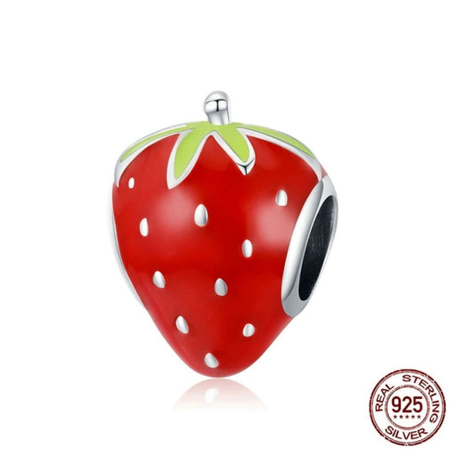 Silver Lovely Strawberry Sweet Fruit Red Enamel 925