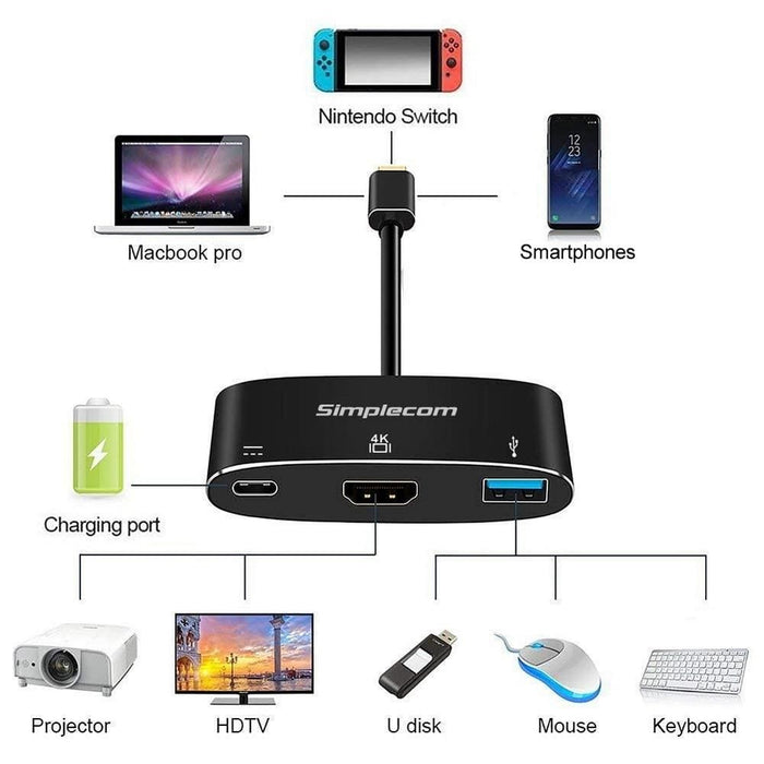 Simplecom Da310 Usb 3.1 Type c To Hdmi 3.0 Adapter With Pd