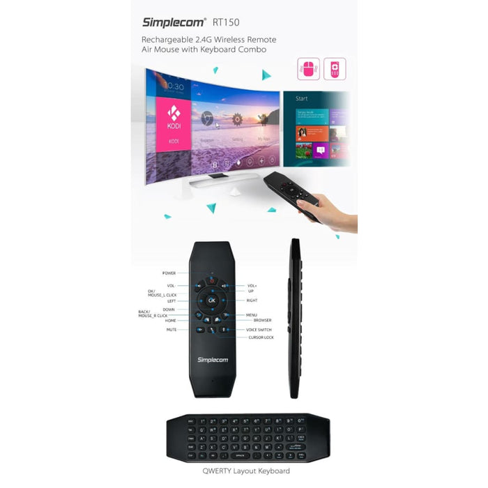 Simplecom Rt150 2.4ghz Wireless Remote Air Mouse Keyboard