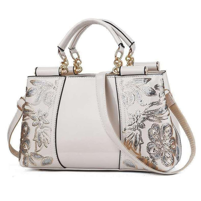Single Sided Embroidered Shiny Leather Handbag