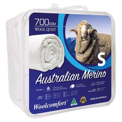 Single Size Australian Made Merino Wool Quilt 700gsm