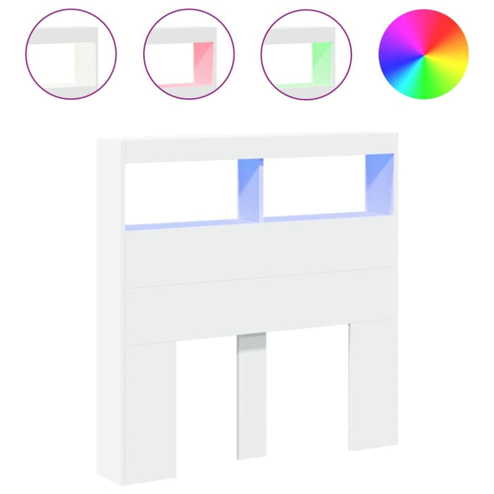 Single Size Headboard Cabinet with Led White 100x17x102 Cm
