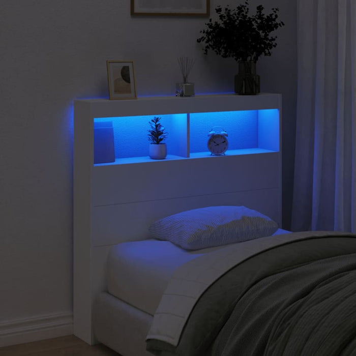 Single Size Headboard Cabinet with Led White 100x17x102 Cm