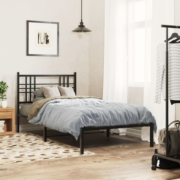 Single Size Metal Bed Frame with Headboard Black 90x190 Cm